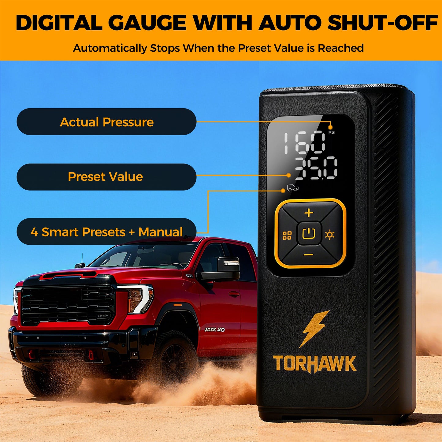 Torhawk 160 PSI Dual-Power Tire Inflator