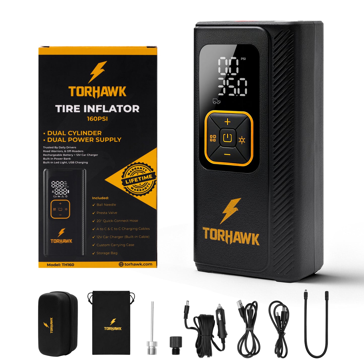 Torhawk 160 PSI Dual-Power Tire Inflator